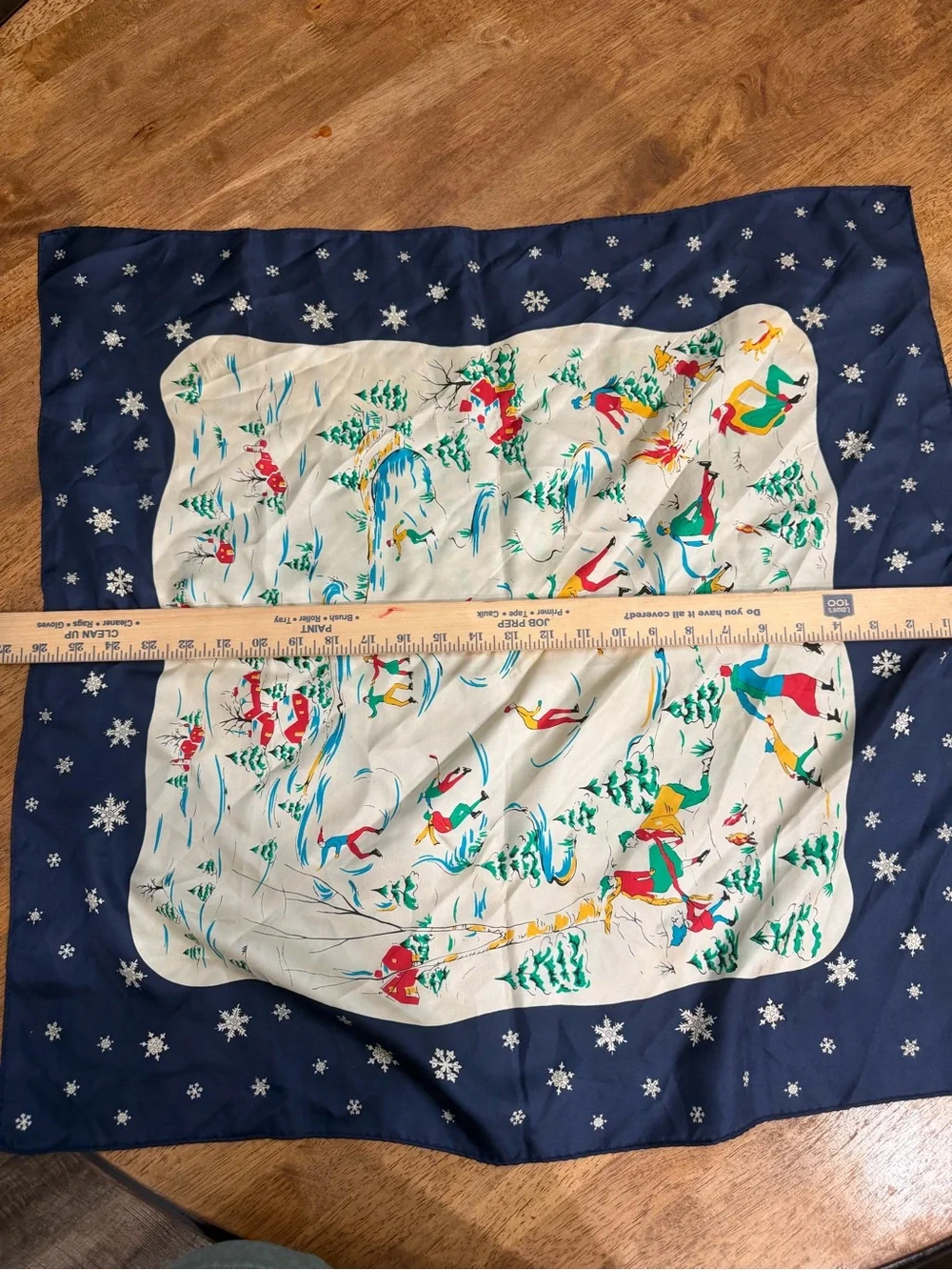 Vintage gap Italian silk Navy and White Winter Scarf - Playful Ski Scene